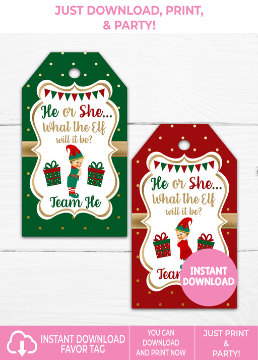What the Elf Christmas/Winter Gender Reveal Favor Tag Light Tone Blond Vers 2