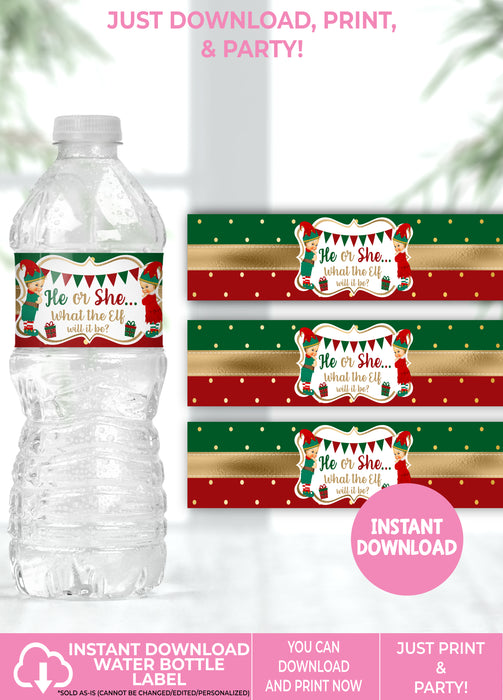  What the Elf Christmas/Winter Gender Reveal Water Bottle Label Light Tone Blond Vers  1