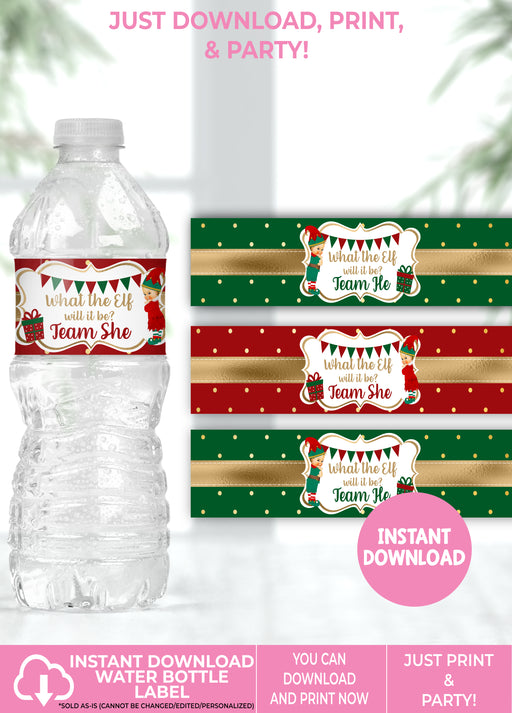 What the Elf Christmas/Winter Gender Reveal Water Bottle Label Light Tone Blond Vers 2