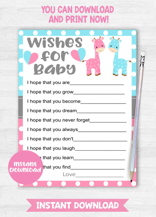 Printable Giraffe Wishes for Baby Gender Reveal Game