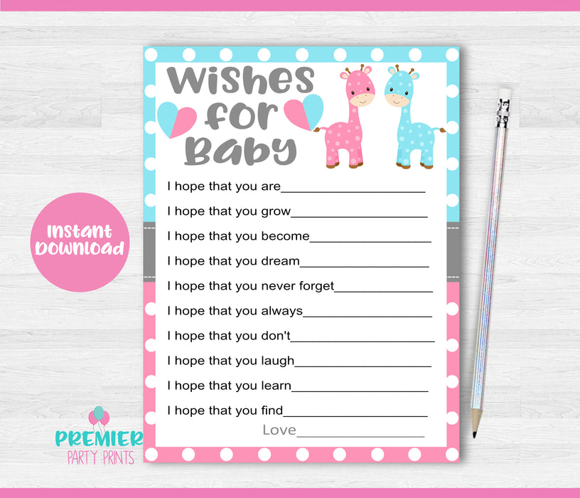 Printable Giraffe Wishes for Baby Gender Reveal Game