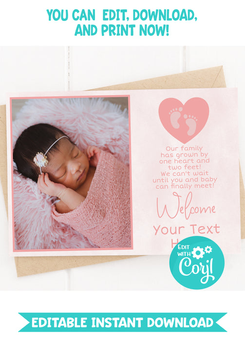 Editable Instant Access Download Girl Birth Announcement