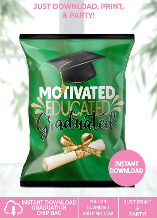  Black & Green (Sold As-Is, Cannot Be Personalized) Graduation Chip Bag