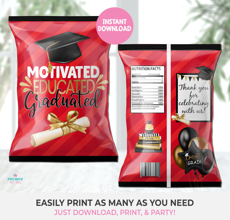  Black & Red (Sold As-Is, Cannot Be Personalized) Graduation Chip Bag