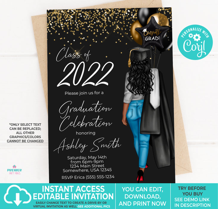 Black & Gold w/Silver Graduation Invitation