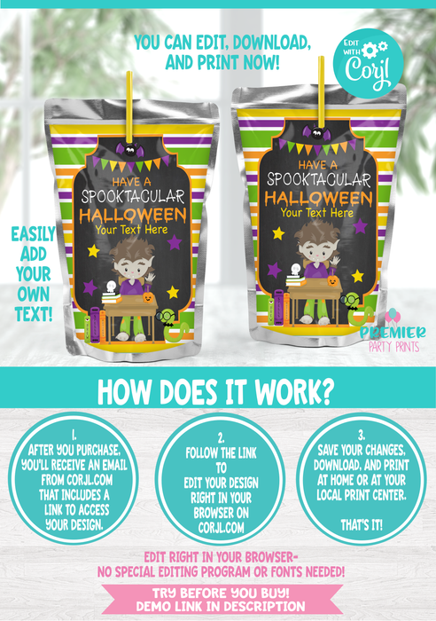 Editable Instant Access/Download Halloween Juice Pouch-HW001