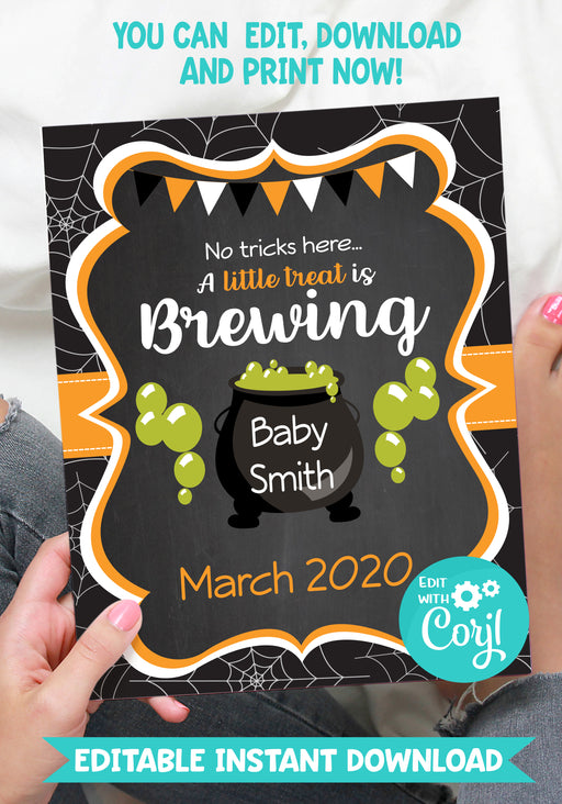 Halloween Baby Brewing Pregnancy Announcement Sign 8x10