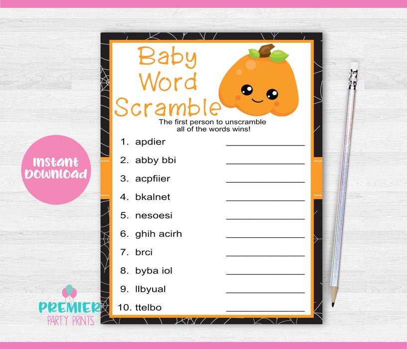 Halloween Little Pumpkin Baby Word Scramble Baby Shower Game