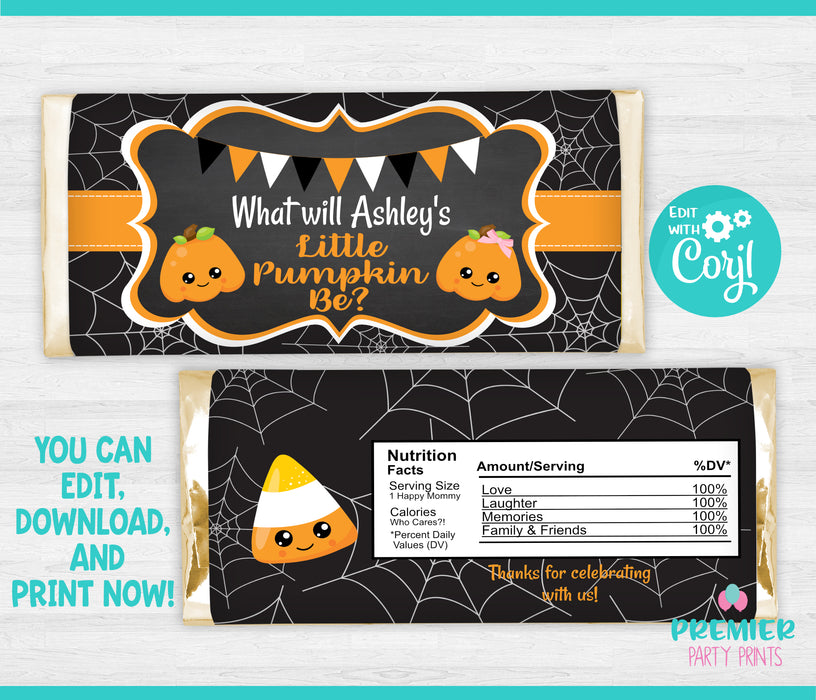  Halloween Little Pumpkin Gender Reveal Candy Bar Wrapper
