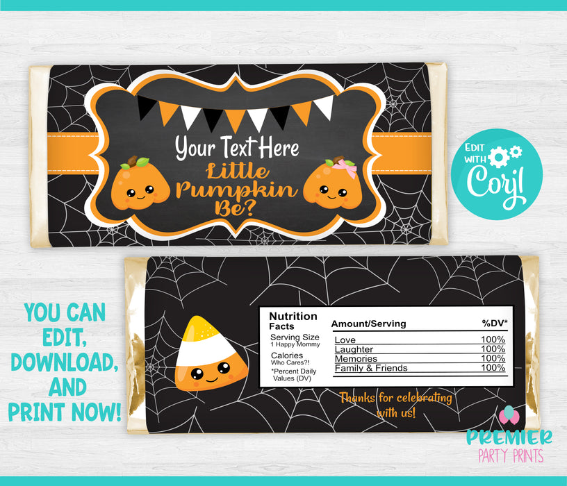  Halloween Little Pumpkin Gender Reveal Candy Bar Wrapper 