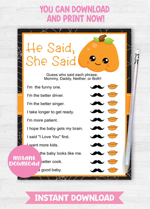 Halloween Little Pumpkin He Said She Said Game