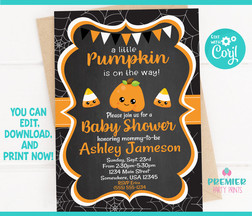 Halloween Little Pumpkin Baby Shower Invitation
