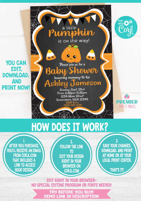Halloween Little Pumpkin Baby Shower Invitation Instructions