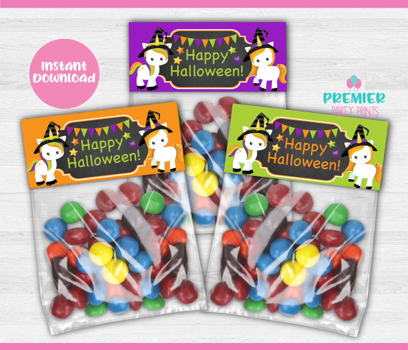 Instant Download Halloween Unicorn Treat Bag Toppers-HW003