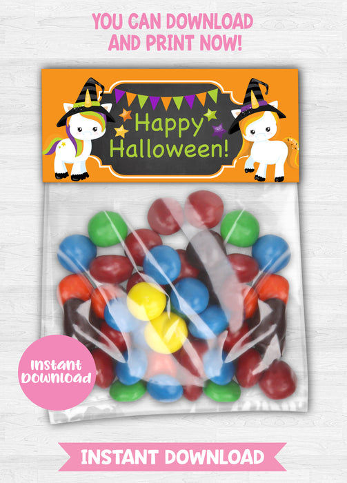 Instant Download Halloween Unicorn Treat Bag Toppers-HW003