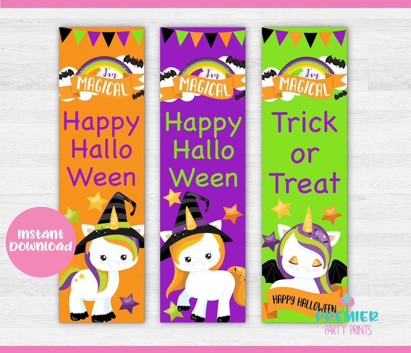 Instant Download Halloween Unicorn Bookmarks-HW003