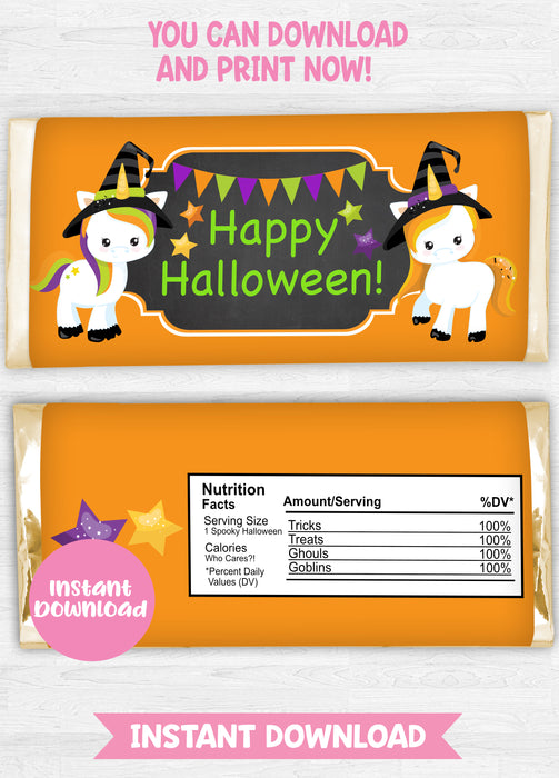 Instant Download Halloween Unicorn Candy Bar Wrapper-HW003