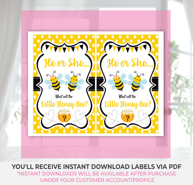 Little Honeybee Instant Download Gender Reveal Gift Bag Label