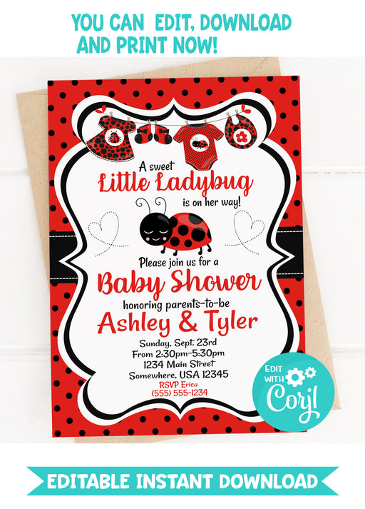 Little Ladybug Baby Shower Invitation Version 1