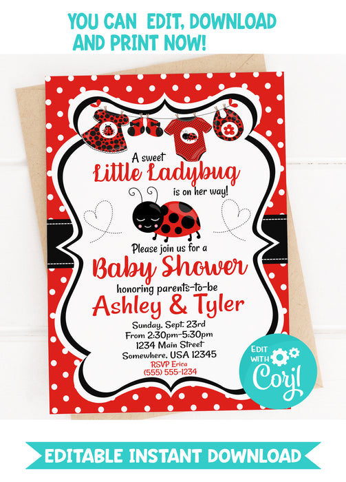 Little Ladybug Baby Shower Invitation Version 2