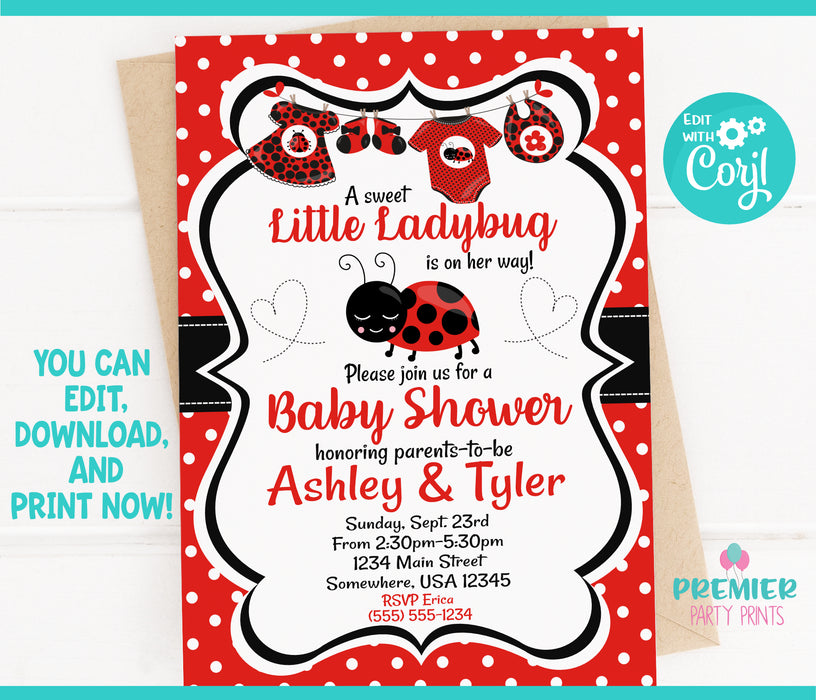  Ladybug Baby Shower Invitation Version 2