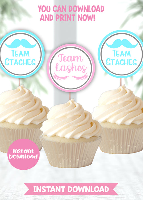 Lashes or Staches 2in Gender Reveal Cupcake Toppers