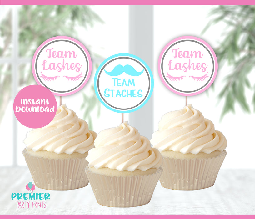 Lashes or Staches 2in Gender Reveal Cupcake Toppers