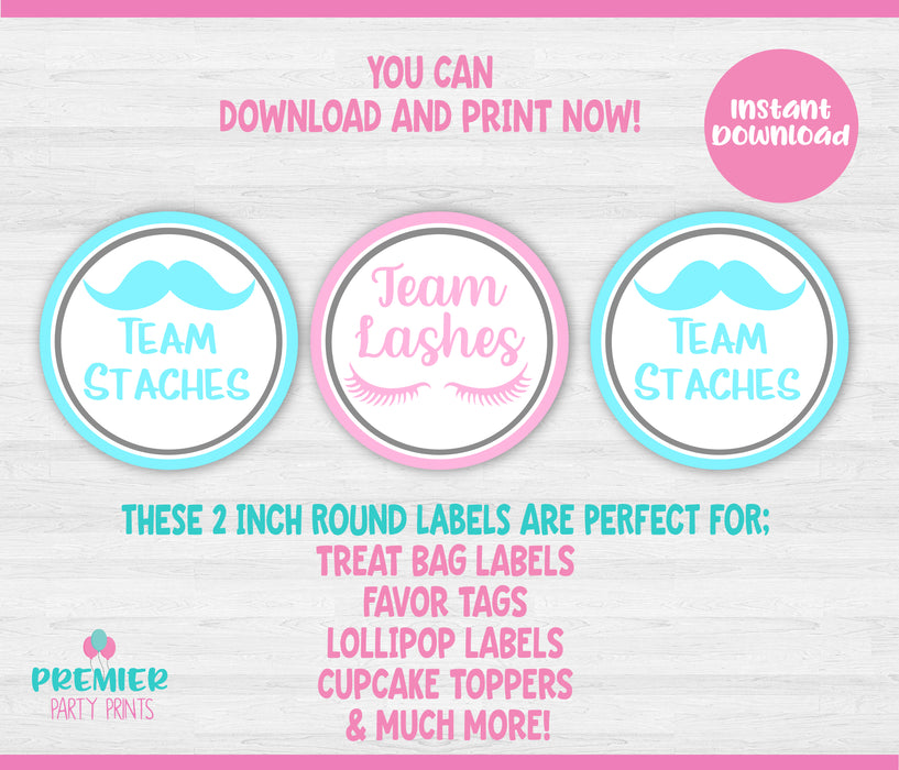 Lashes or Staches 2in Gender Reveal Cupcake Toppers Instructions