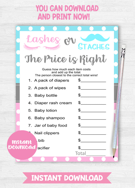 Lashes or Staches The Price is Right Gender Reveal Game