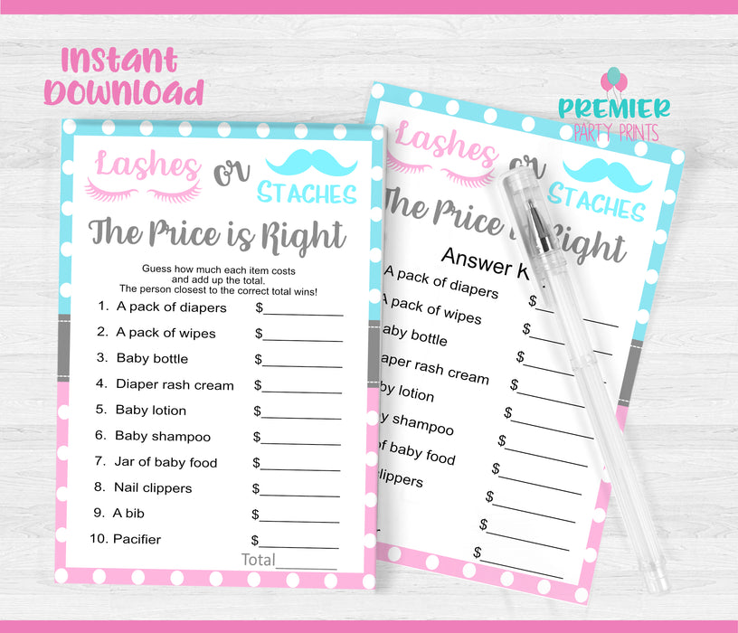 Lashes or Staches The Price is Right Gender Reveal Game