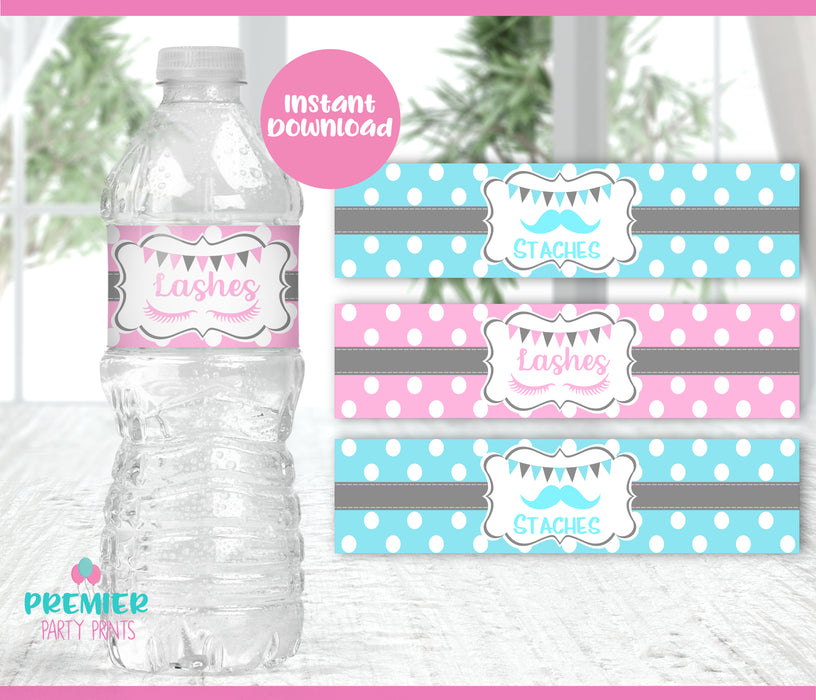 Lashes or Staches Water Bottle Labels