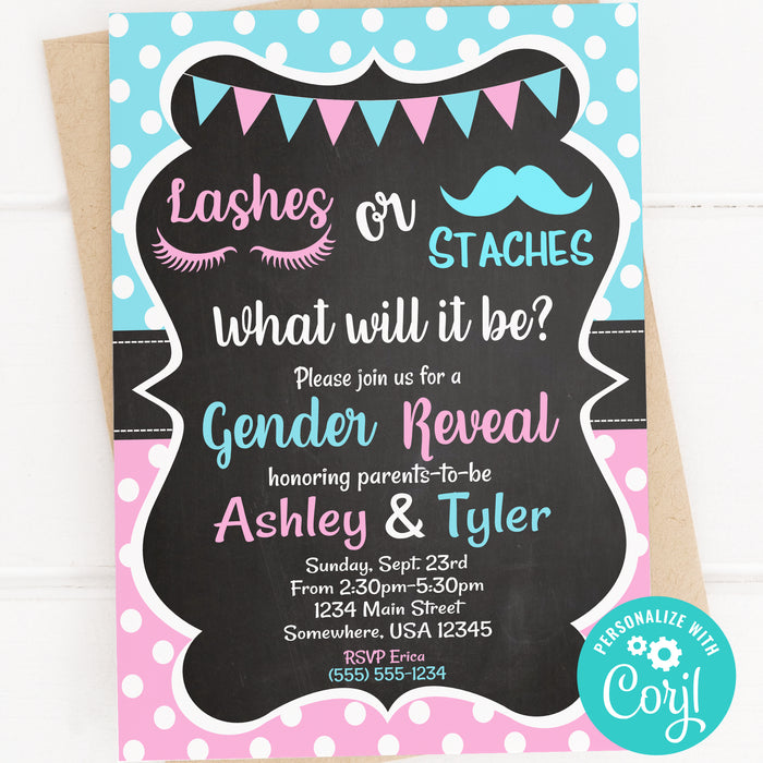  Lashes or Staches Gender Reveal Invitation Version 2