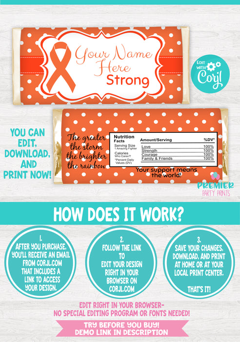 Leukemia Awareness Candy Bar Wrapper Instructions