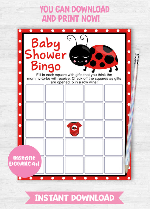 Little Ladybug Baby Shower Bingo Game
