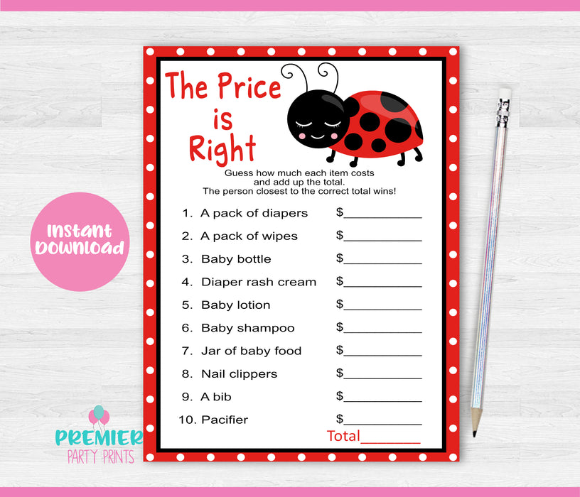 Little Ladybug The Price is Right Baby Shower Game