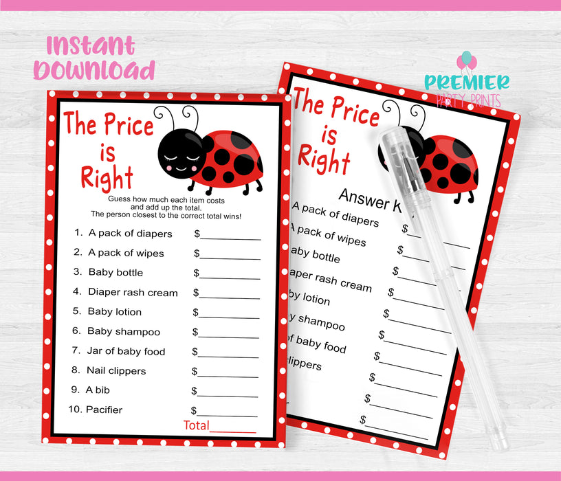 Little Ladybug The Price is Right Baby Shower Game