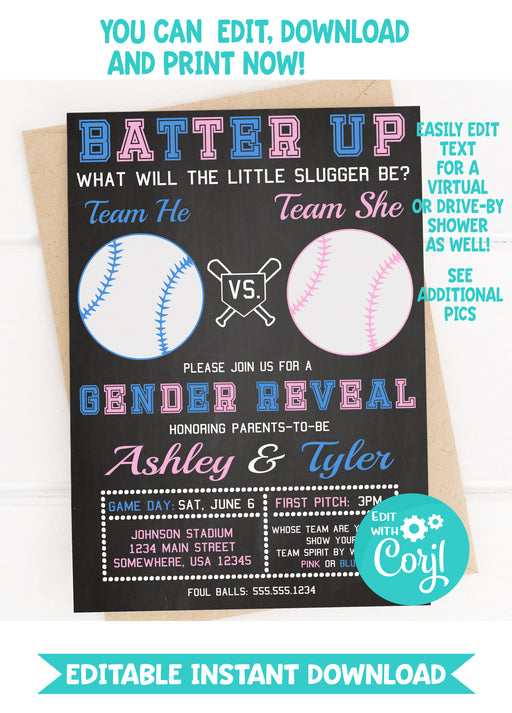  Little Slugger Baseball Gender Reveal Invitation Version 1