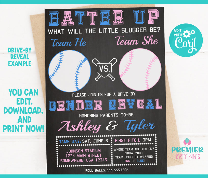  Little Slugger Baseball Gender Reveal Invitation Version 1