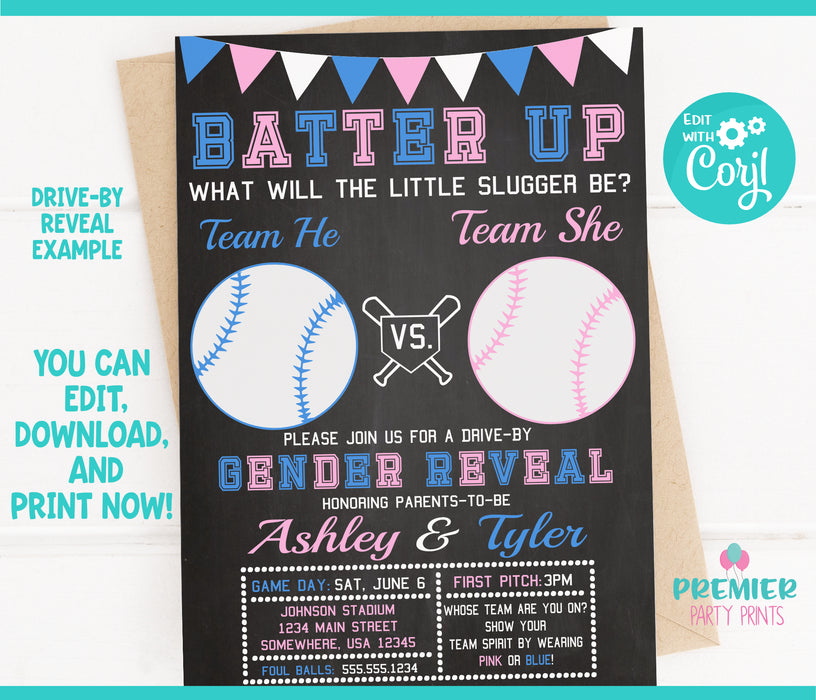 Little Slugger Baseball Gender Reveal Invitation Version 2