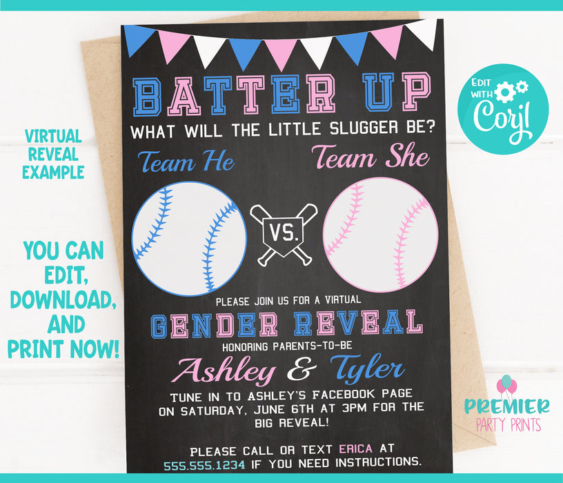 Little Slugger Baseball Gender Reveal Invitation Version 2