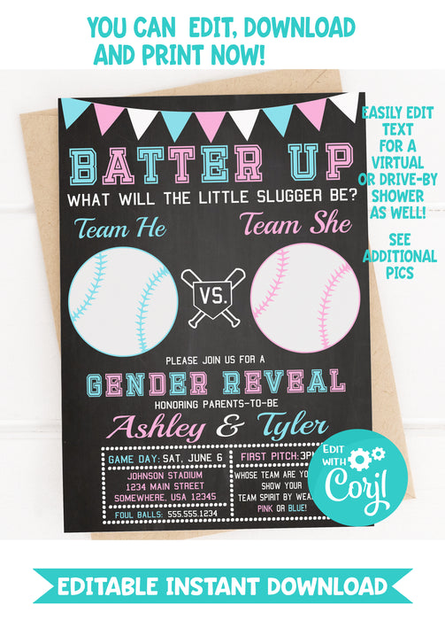 Little Slugger Baseball Gender Reveal Invitation Version 2