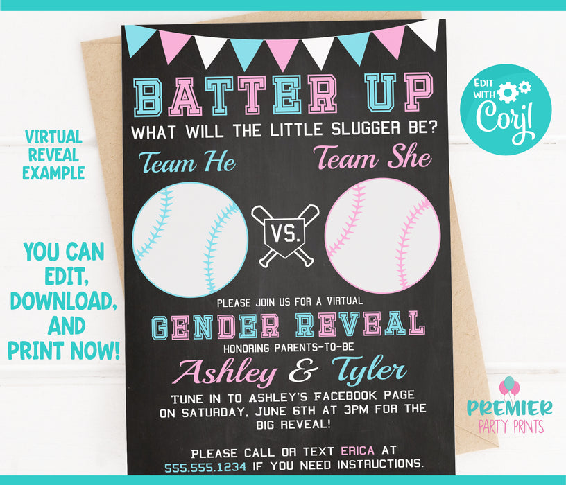  Little Slugger Baseball Gender Reveal Invitation Version 2