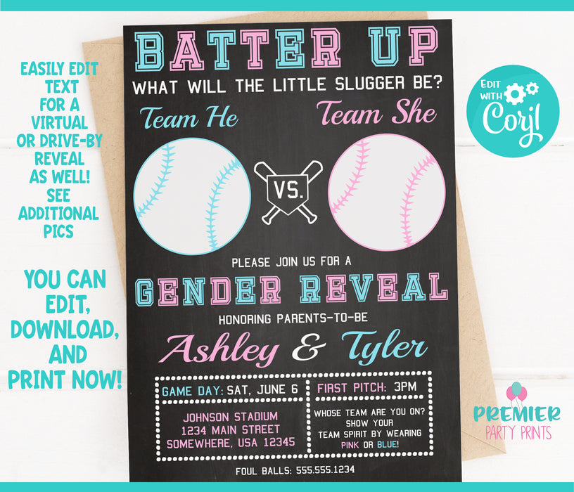 Little Slugger Baseball Gender Reveal Invitation Version 1