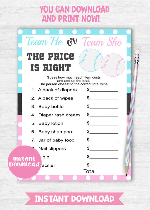 Baseball Price is Right Gender Reveal Game