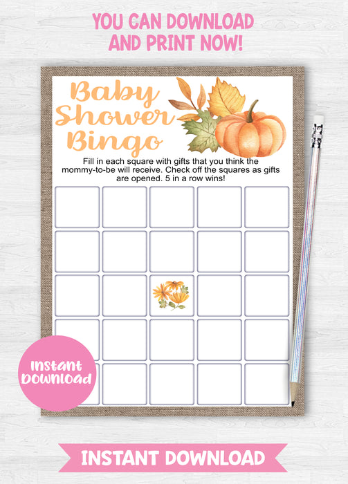Pumpkin Baby Shower Bingo Game