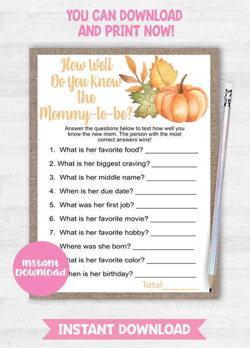Pumpkin Mommy to Be Baby Shower Game