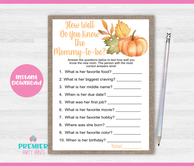 Pumpkin Mommy to Be Baby Shower Game