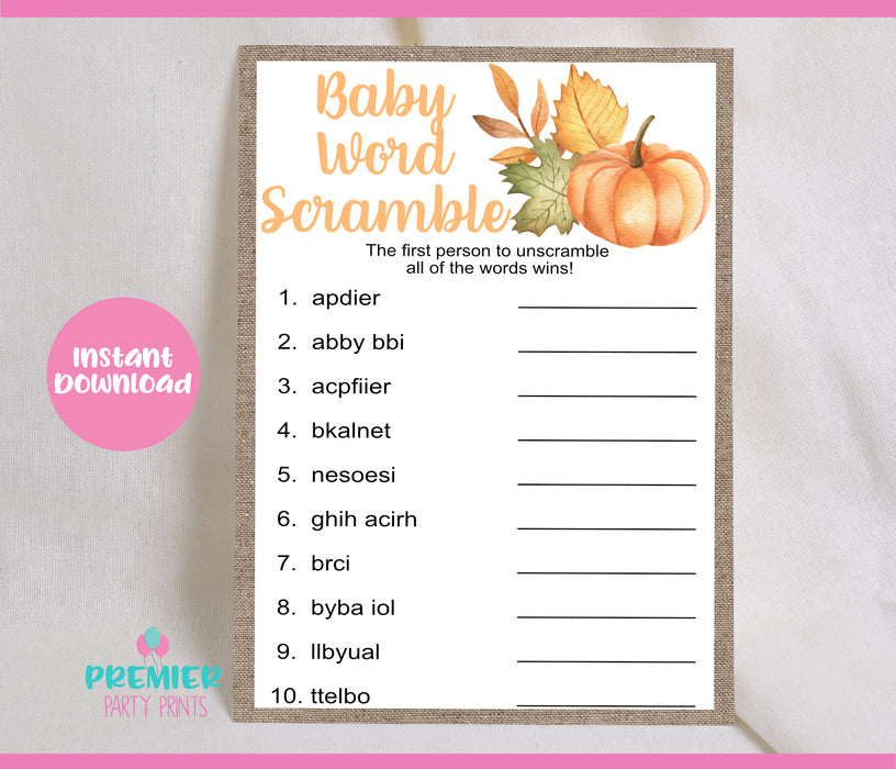 Baby Word Scramble Baby Shower Game