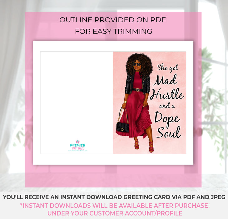 Instant Download African American Greeting Card Woman in Red Dress Instructions