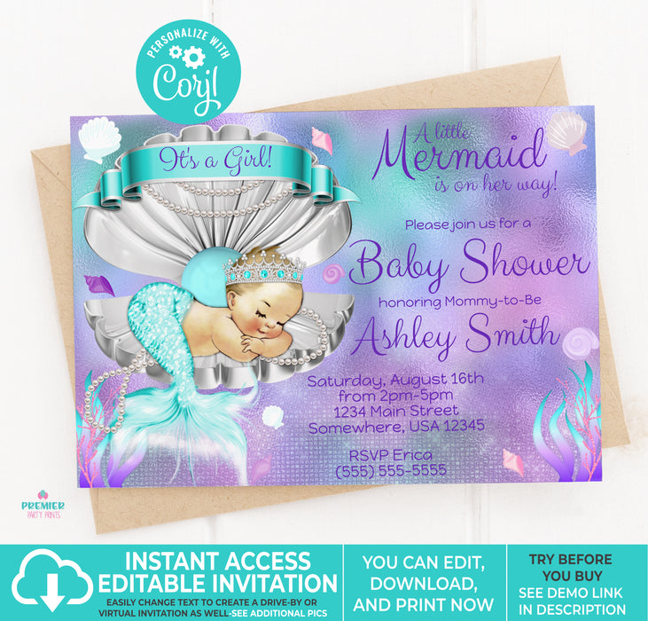 Mermaid Baby Shower Bundle Light Tone